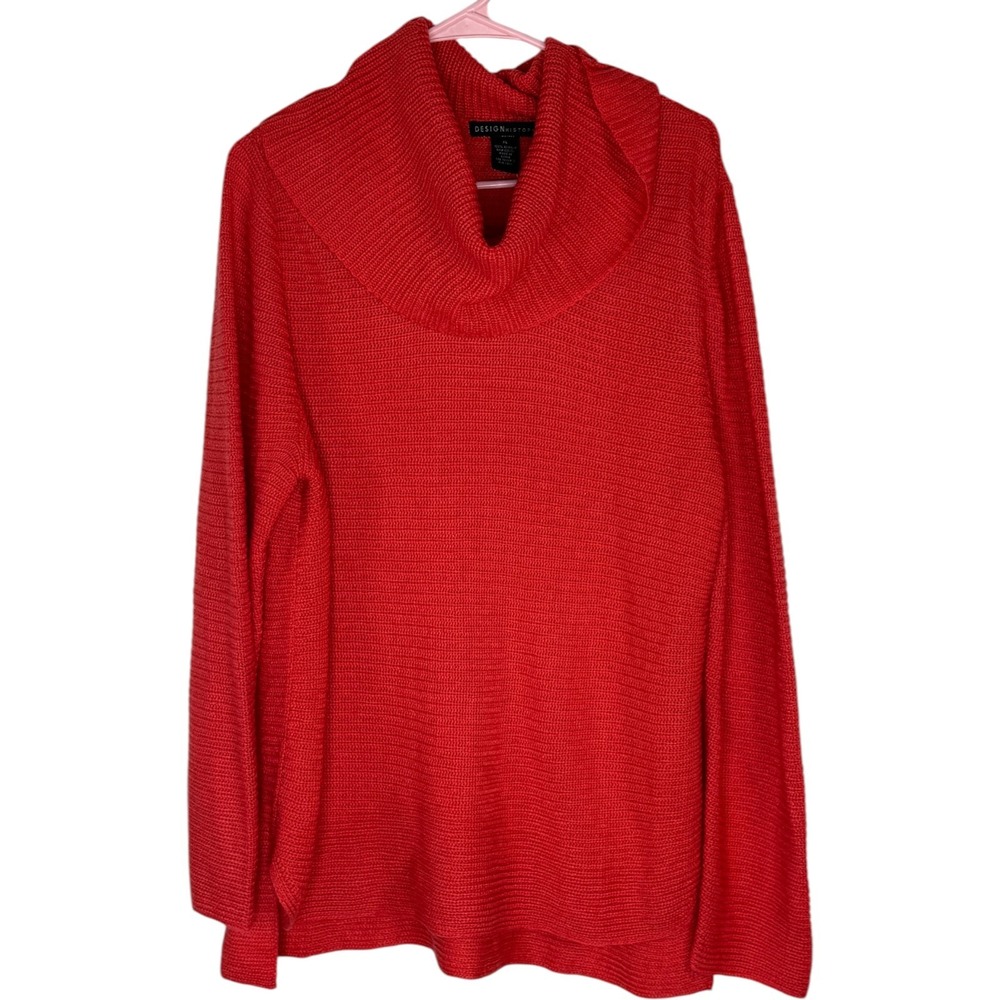 Design History Sweater Womens XL Orange Cowl Neck Long Sleeve Ribbed Pullover